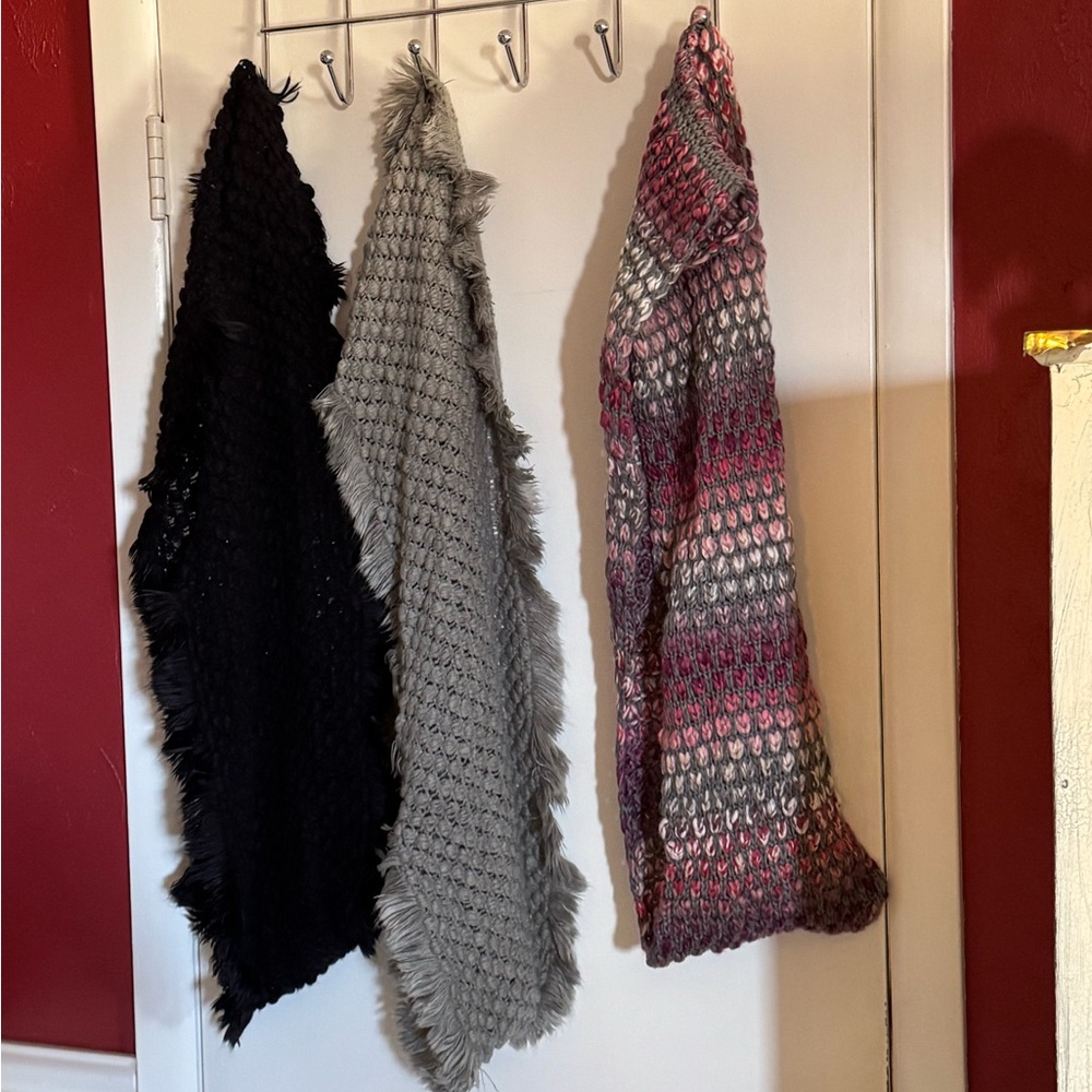 Cozy Knit Shawls in Black, Gray, and Pink